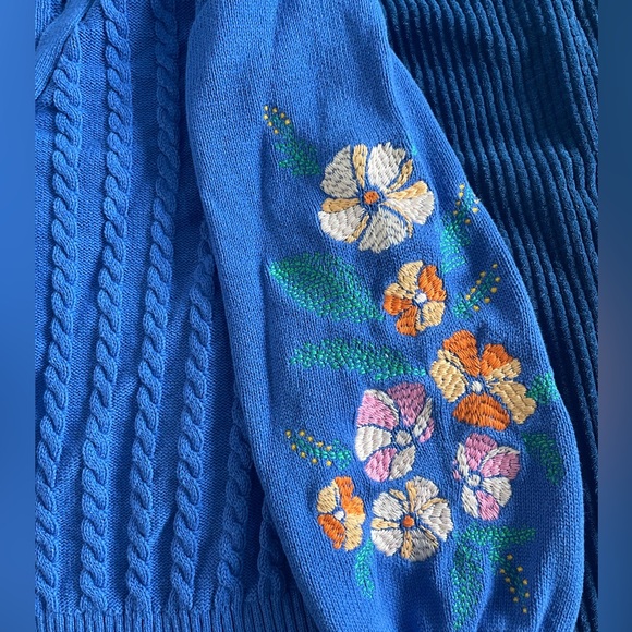 Talbots Flowers Blue Embroidered Cardigan - Picture 4 of 7